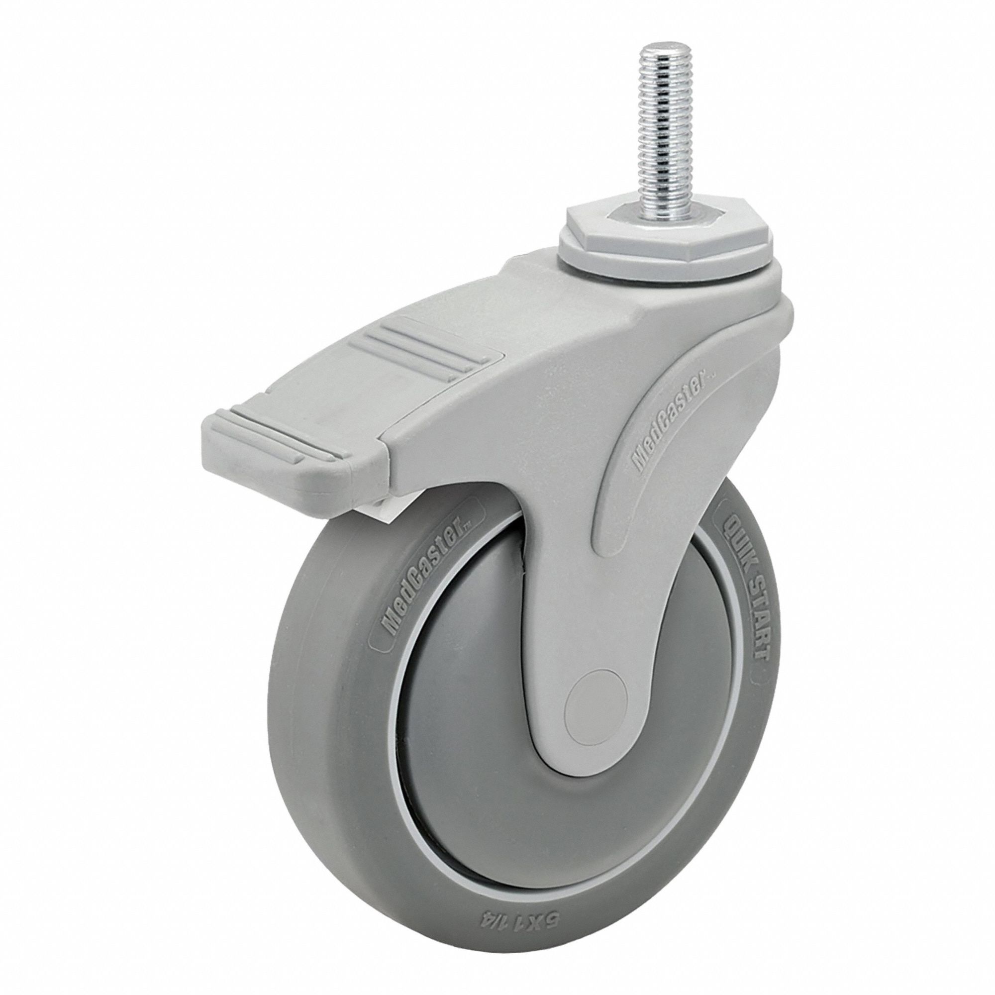 Stem Caster: Swivel, 3 in Wheel Dia., Inch, 1 1/4 in Wheel Wd, 4 7/32 in Mounting Ht