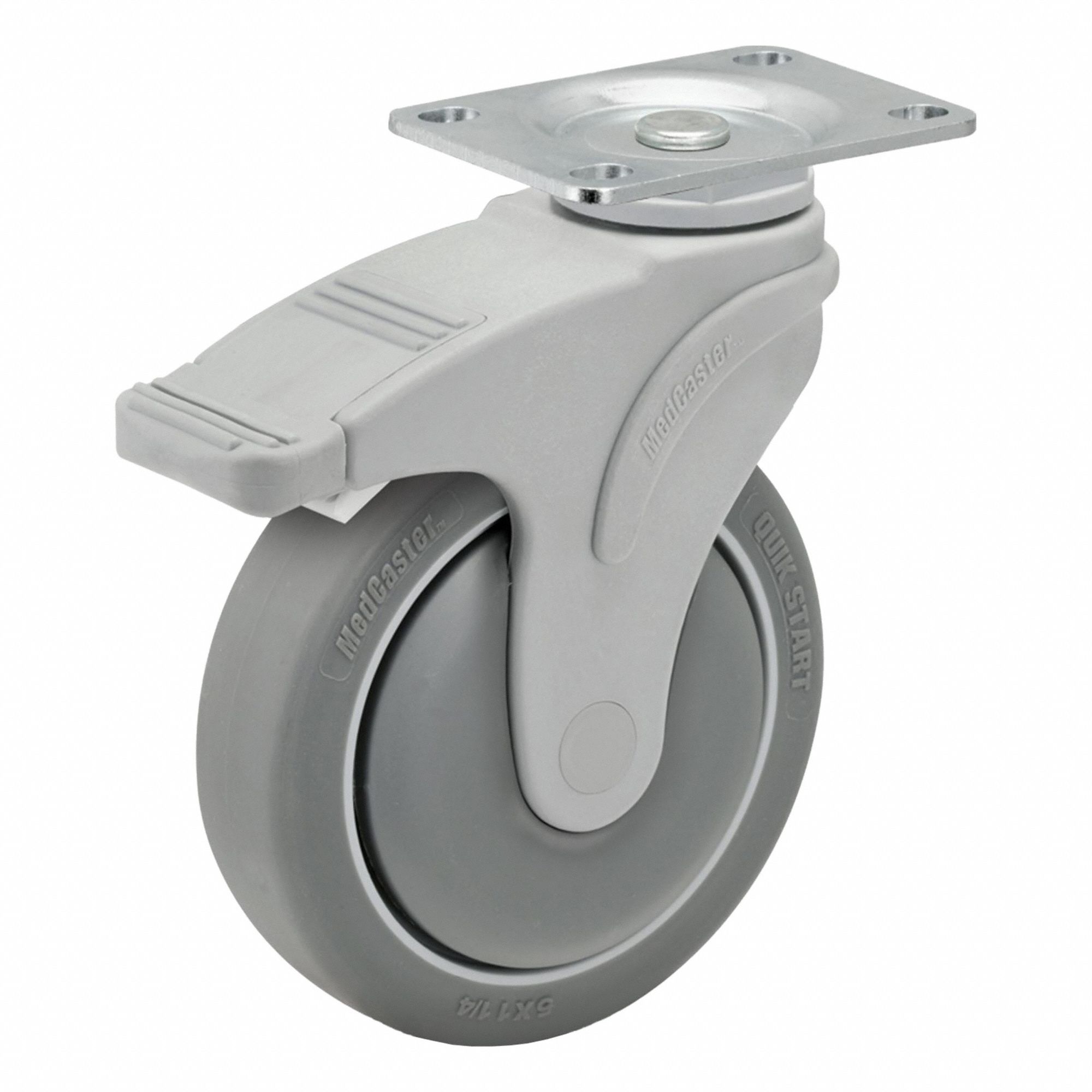 Plate Caster: Swivel, Total Lock, Nylon, 6 in Wheel Dia., 32 mm Wheel Wd, Slot, Rectangle