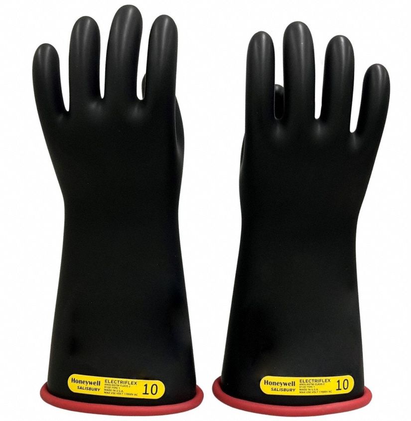 Electrical-Insulating Gloves: 17, 000V AC, 25, 000V DC, Black/Red, 10 Size - Numeric, 1 PR