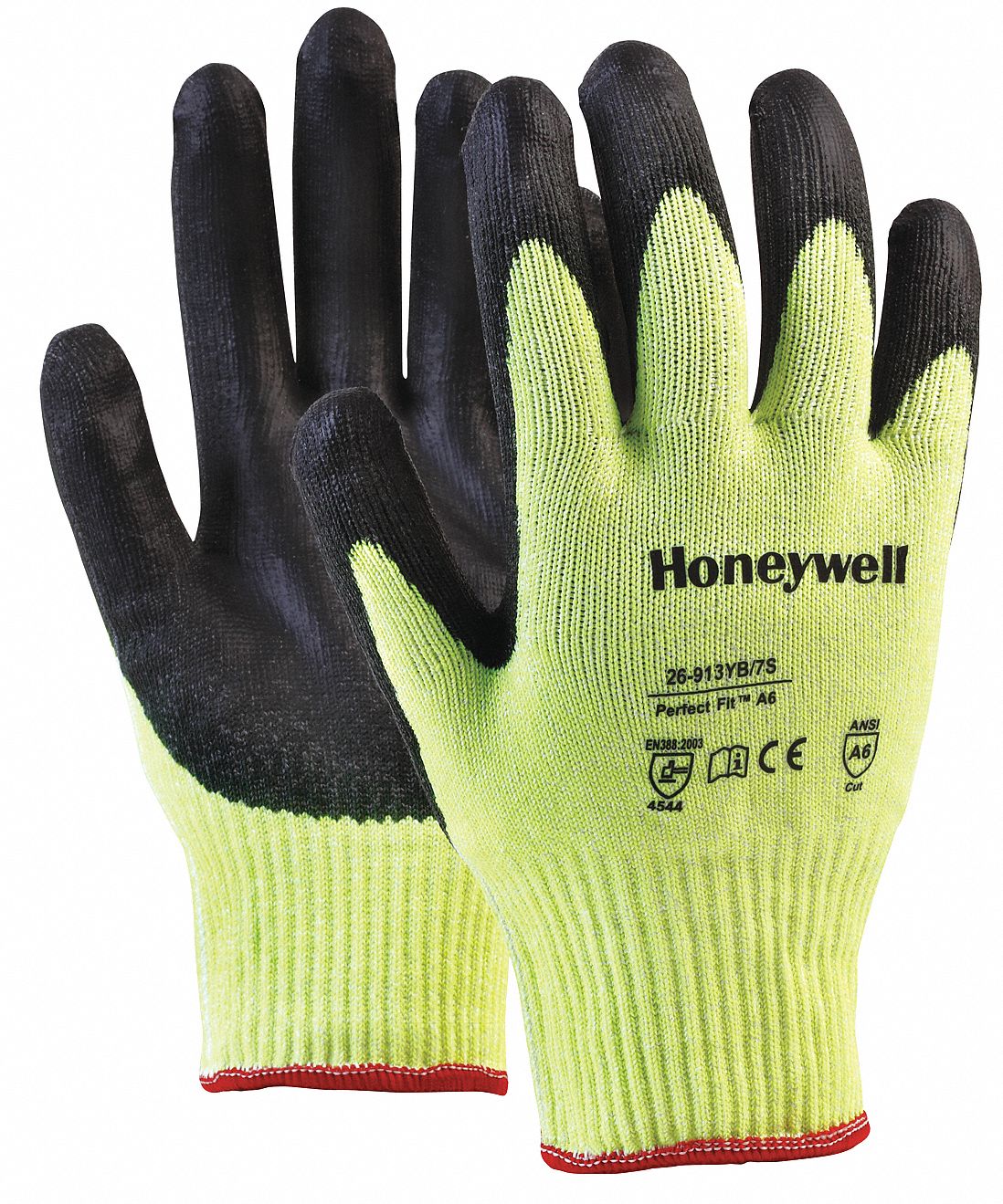 GLOVES, COATED, ABRASION LEVEL 6, PALM/FING, FLAT FINISH, XXL, BLK/YLW, POLYURETHANE