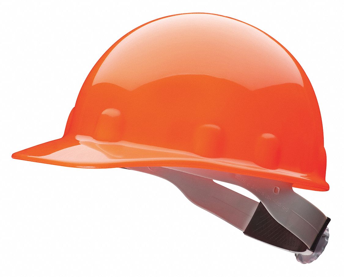 HARD HAT, CSA, TYPE 1, CLASS E, THERMOPLASTIC, 8-PT SWINGSTRAP RATCHET, CAP  BRIM, HI-VIS ORANGE