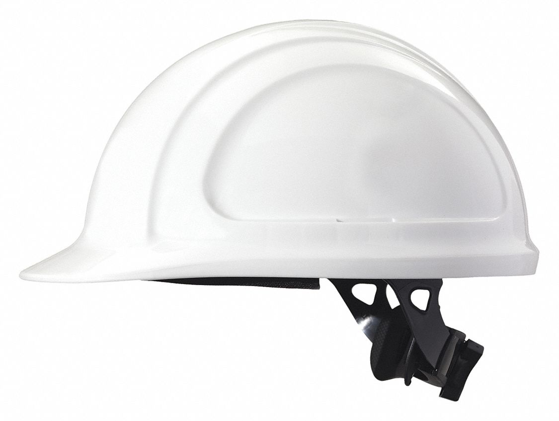 HARD HAT, CSA, TYPE 1, CLASS C/E/G, POLYETHYLENE, 4-POINT RATCHET, FRONT BRIM, WHITE