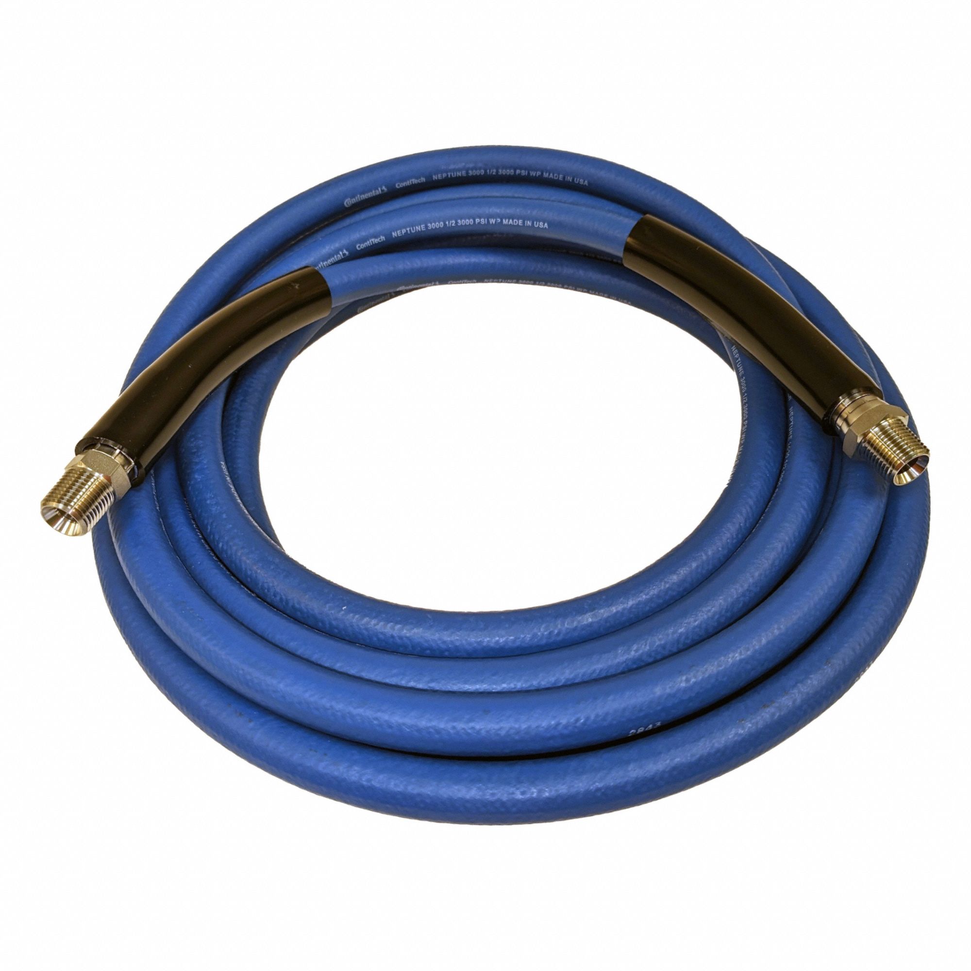 Pressure Washer Hose: 1/2 in ID, 15 ft Lg, Nitrile, Blue, 1/2 in x 1/2 in Fitting Size, 3, 000 psi