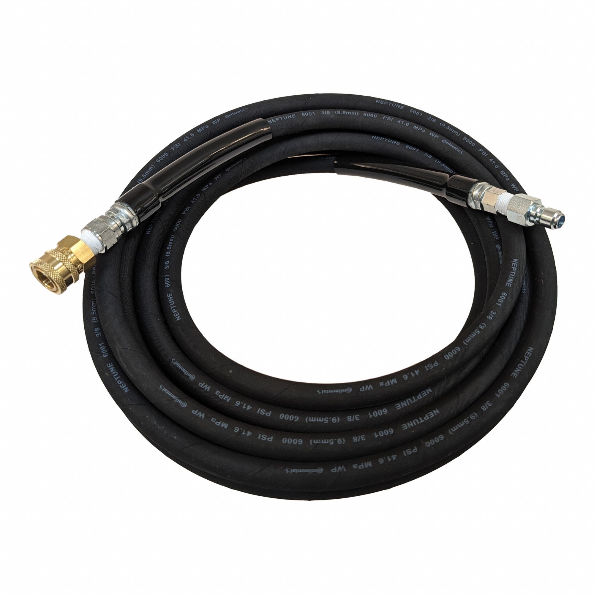 Pressure Washer Hose: 3/8 in ID, 100 ft Lg, Nitrile, Black, 3/8 in x 3/8 in Fitting Size, 6, 000 psi