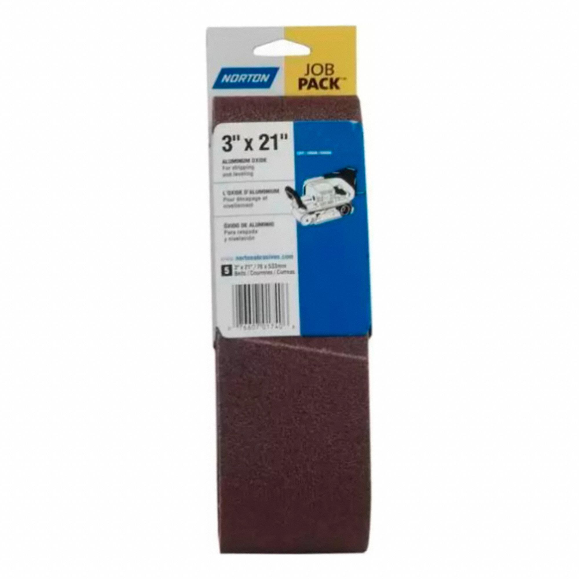 SANDING BELT, 3 IN W X 21 IN L, ALUMINUM OXIDE, 120 GRIT, X WEIGHT COTTON BACKING, 5 PK