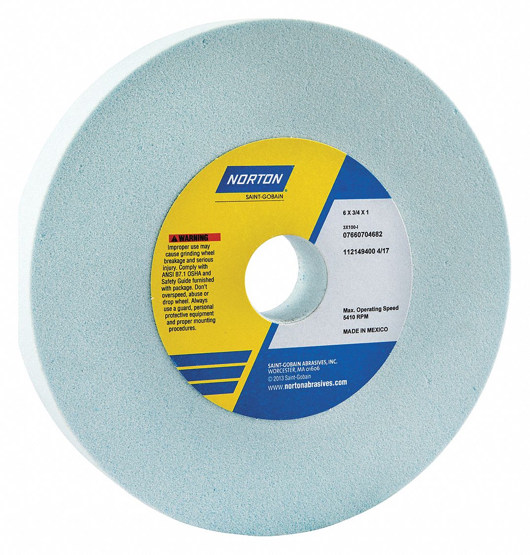 BENCH/PEDESTAL WHEEL, 100 GRIT, TYPE 1, PROSAND, 5,410 RPM, GRADE I/MEDIUM, 6 X 0.75 X 1 IN, CERAMIC