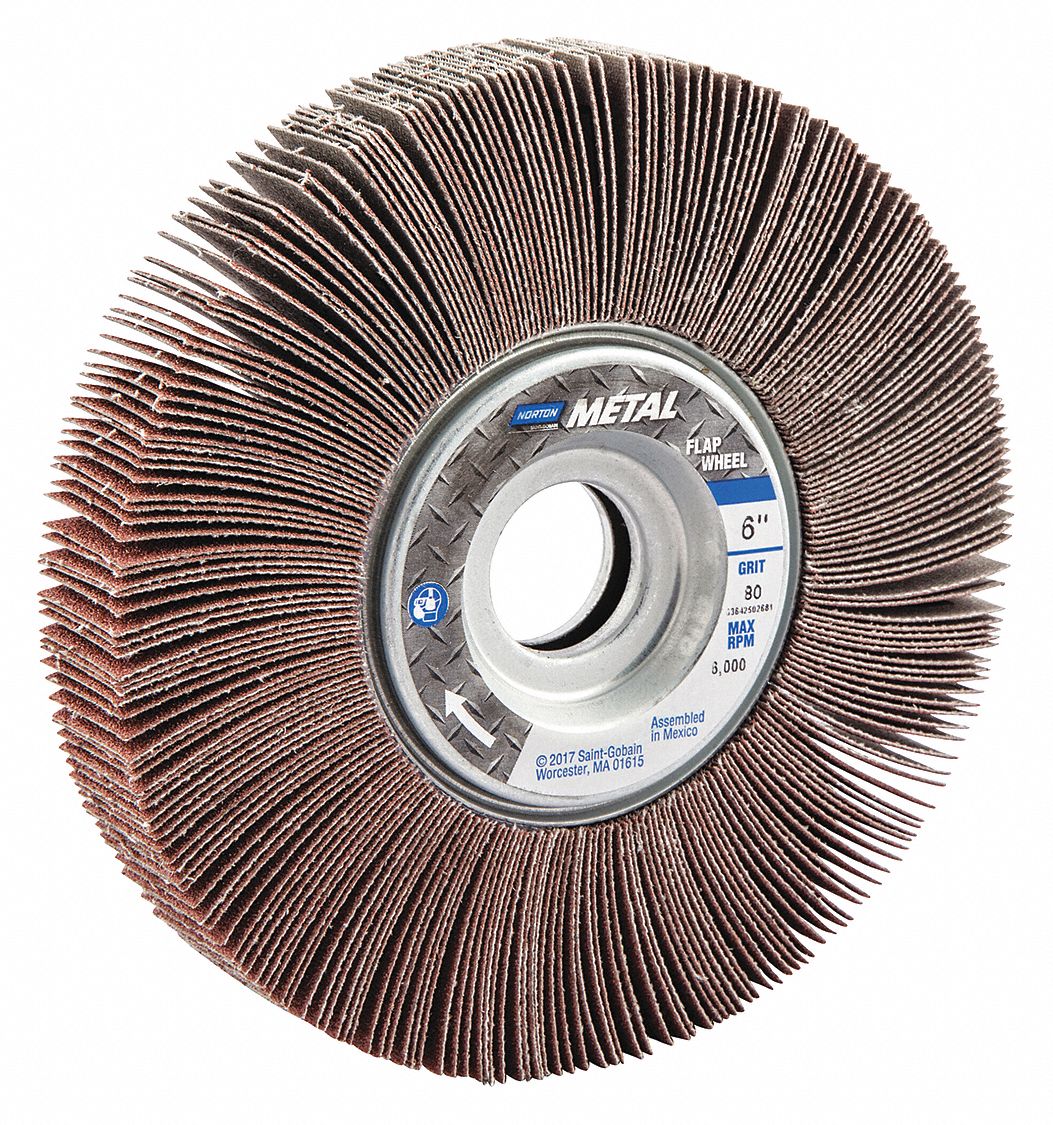FLAP WHEEL, UNMOUNTED, STRAIGHT, 80 GRIT, 1 X 6 IN DIA, COATED ALUMINUM OXIDE ABRASIVE, 5 UNITS