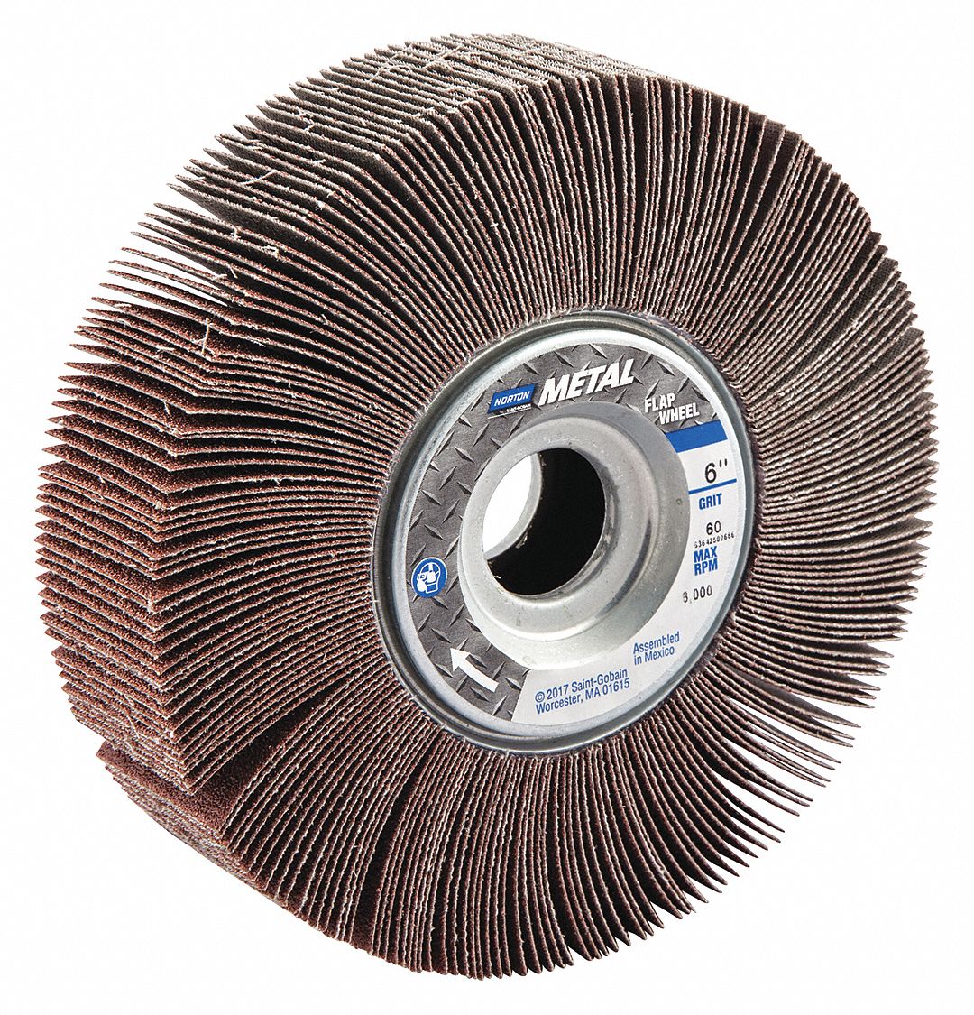 FLAP WHEEL, UNMOUNTED, STRAIGHT, 60 GRIT, 1-1/2 X 6 IN DIA, COATED ALUMINUM OXIDE ABRASIVE, 5 UNITS