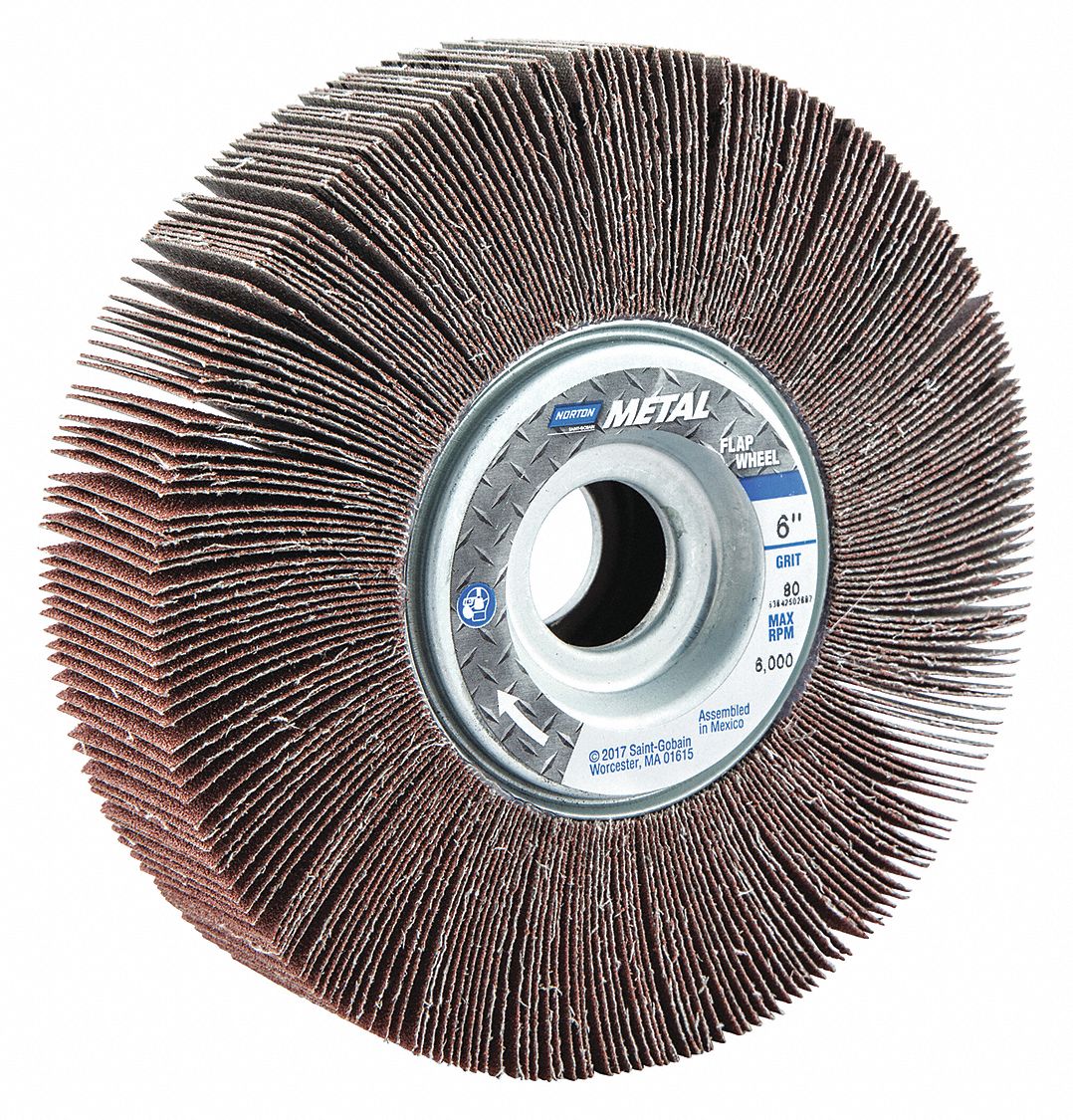 FLAP WHEEL, UNMOUNTED, STRAIGHT, 80 GRIT, 1-1/2 X 6 IN DIA, COATED ALUMINUM OXIDE ABRASIVE, 5 UNITS