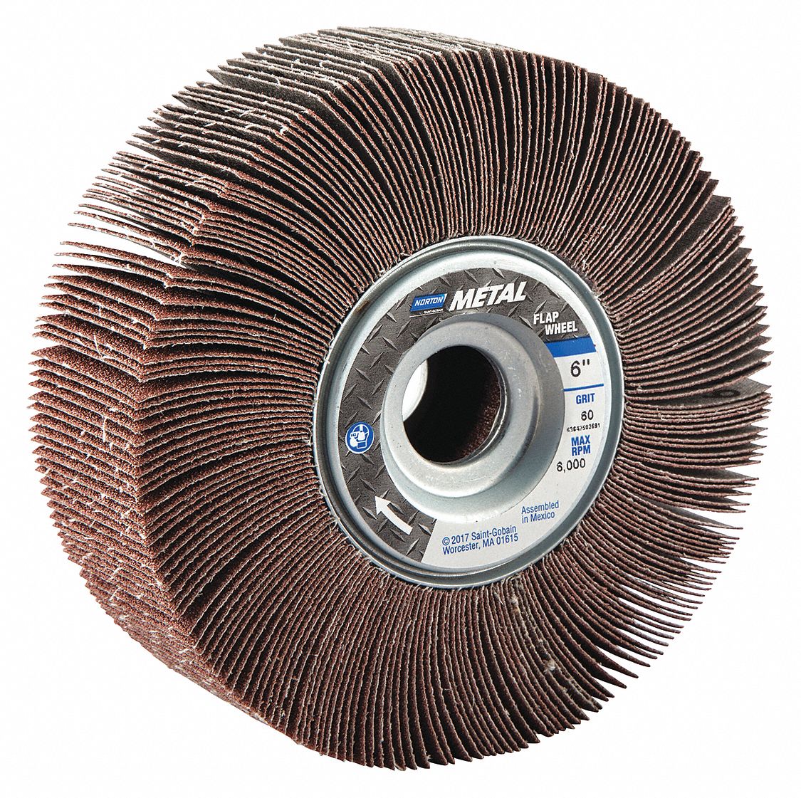 FLAP WHEEL, UNMOUNTED, STRAIGHT, 60 GRIT, 2 X 6 IN DIA, COATED ALUMINUM OXIDE ABRASIVE, 5 UNITS