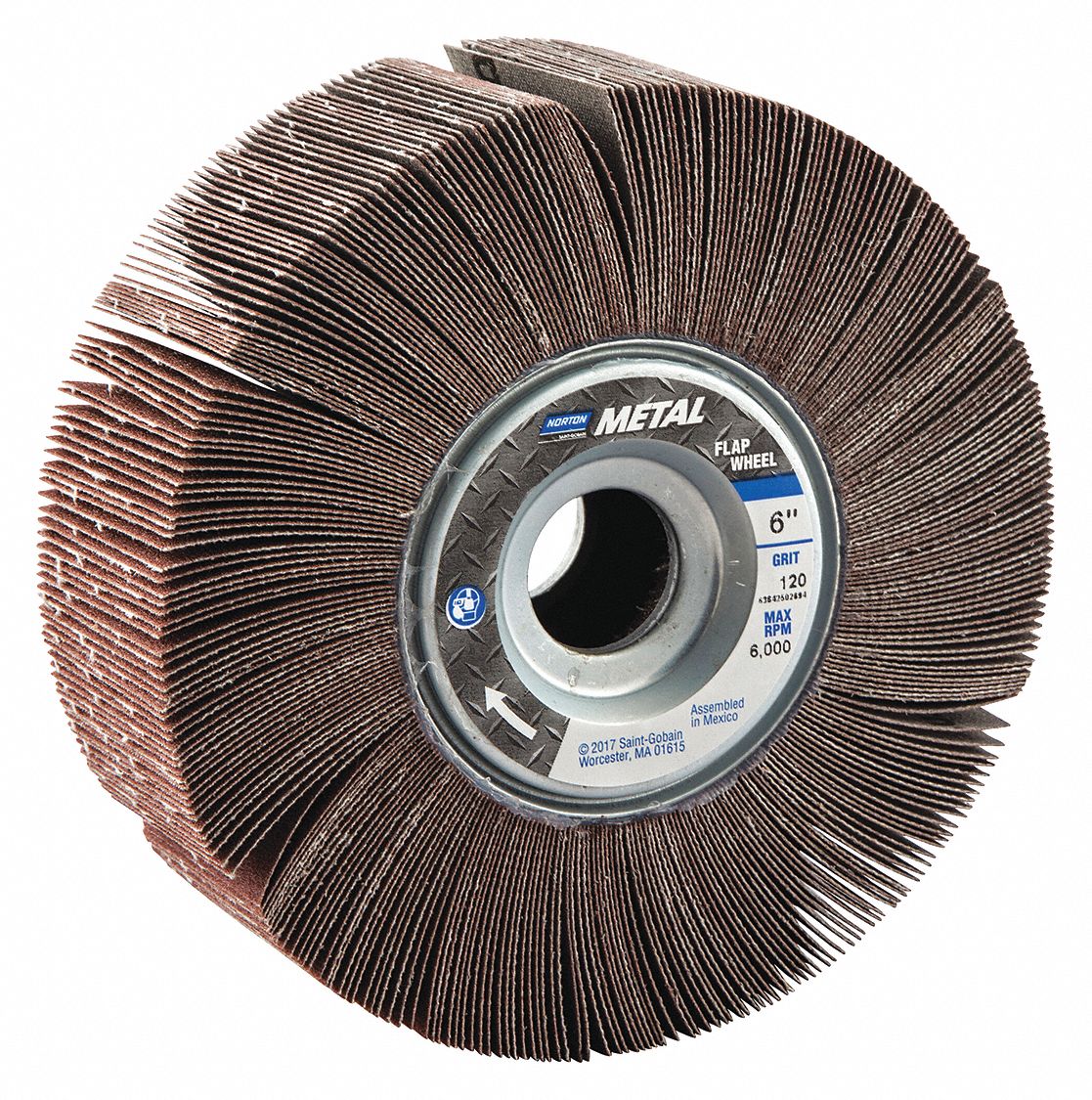 FLAP WHEEL, UNMOUNTED, STRAIGHT, 120 GRIT, 2 X 6 IN DIA, COATED ALUMINUM OXIDE ABRASIVE, 5 UNITS