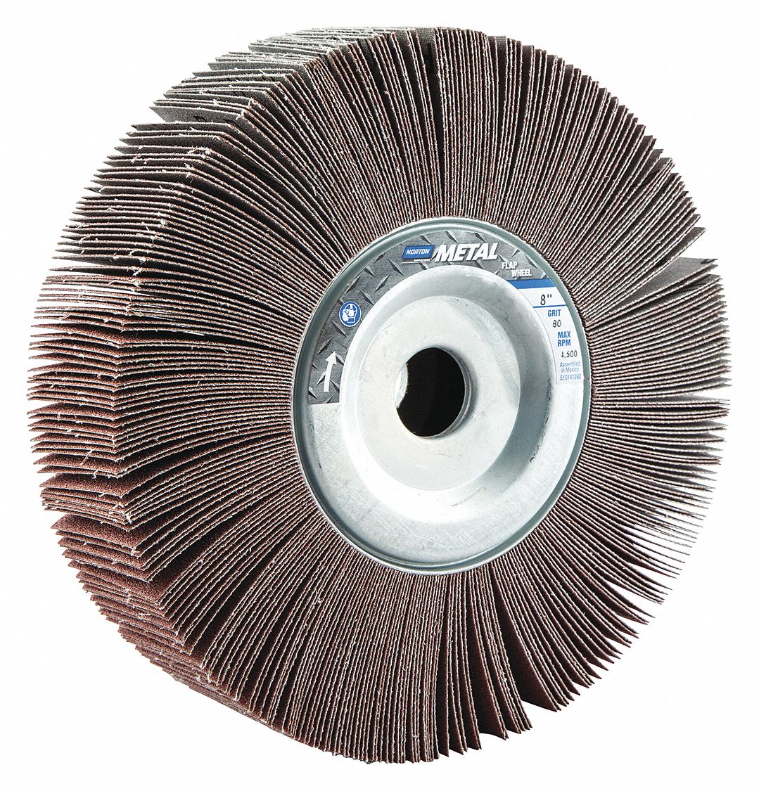 FLAP WHEEL, UNMOUNTED, STRAIGHT, 80 GRIT, 2 X 8 IN DIA, COATED ALUMINUM OXIDE ABRASIVE, 5 UNITS