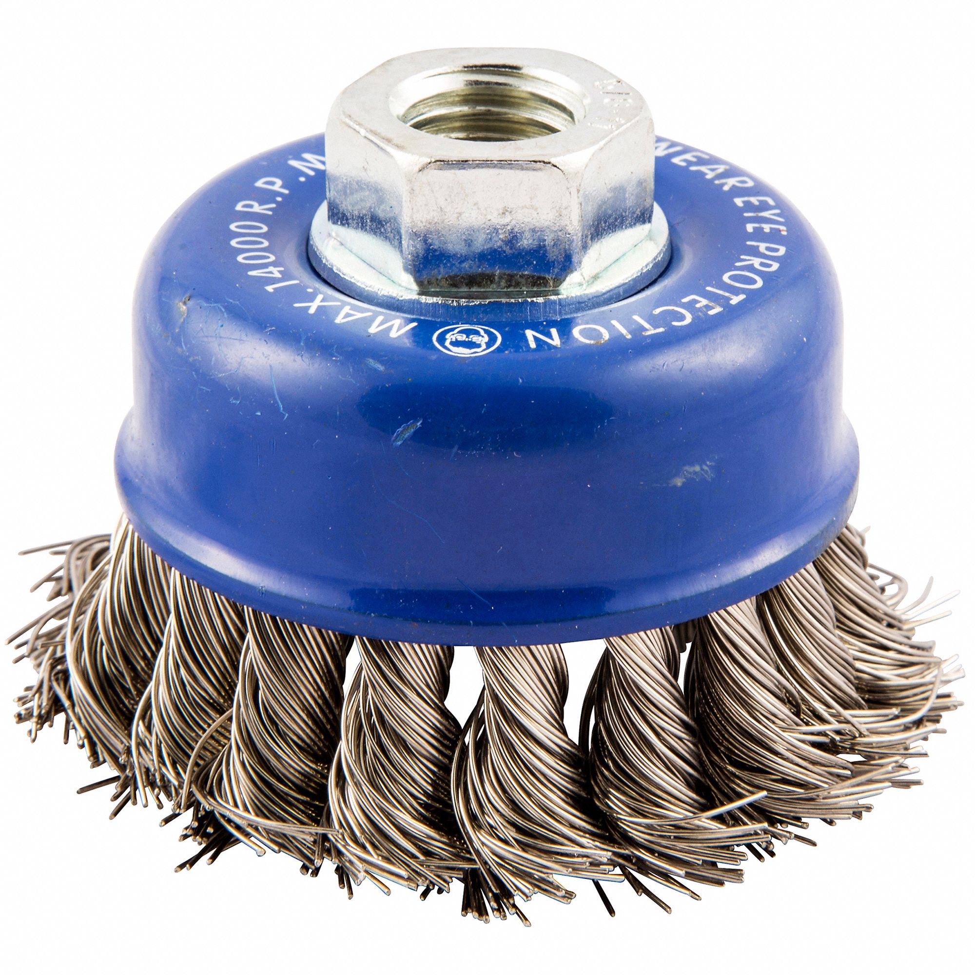 CUP BRUSH, TWISTED STAINLESS STEEL, 2¾ IN DIAMETER, 0.02 IN FILL DIAMETER, 5/8