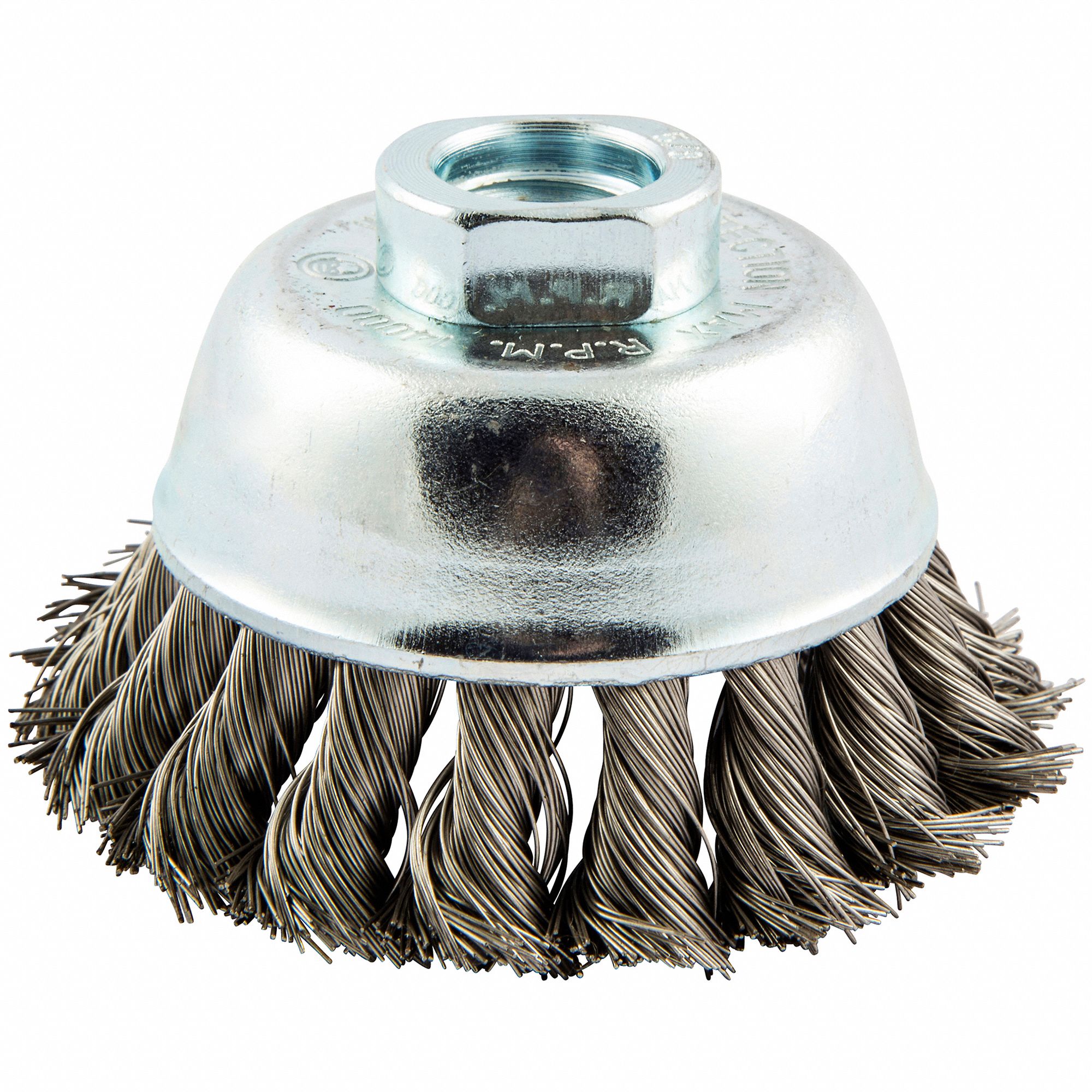 CUP BRUSH, TWISTED STAINLESS STEEL, 2¾ IN DIAMETER, 0.014 IN FILL DIAMETER, 5/8