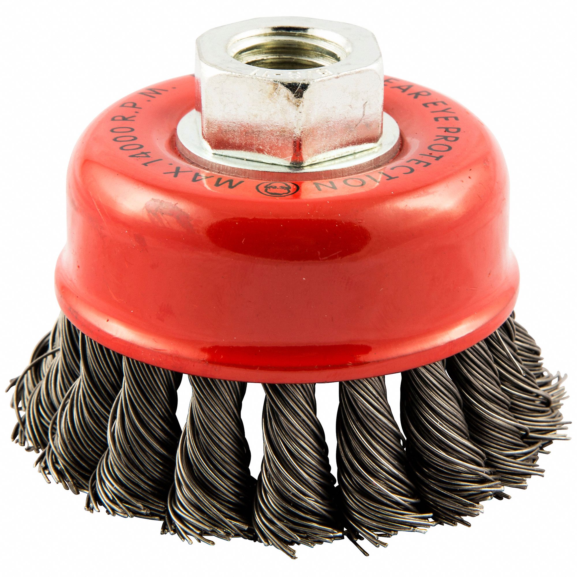 CUP BRUSH, TWISTED STEEL, 2¾ IN DIAMETER, 0.02 IN FILL DIAMETER, 5/8
