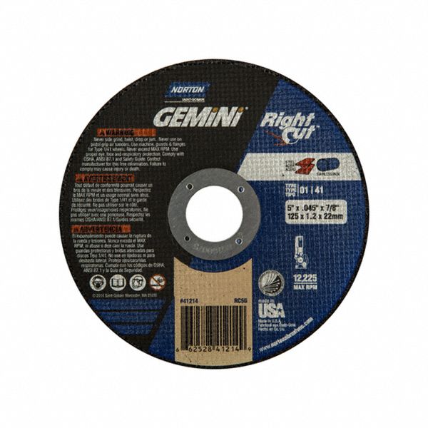 CUT-OFF WHEEL, FOR STEEL, TYPE 1, 36 GRIT, 12,225 RPM, 5 X 0.04 X 7/8 IN, ALUMINUM OXIDE