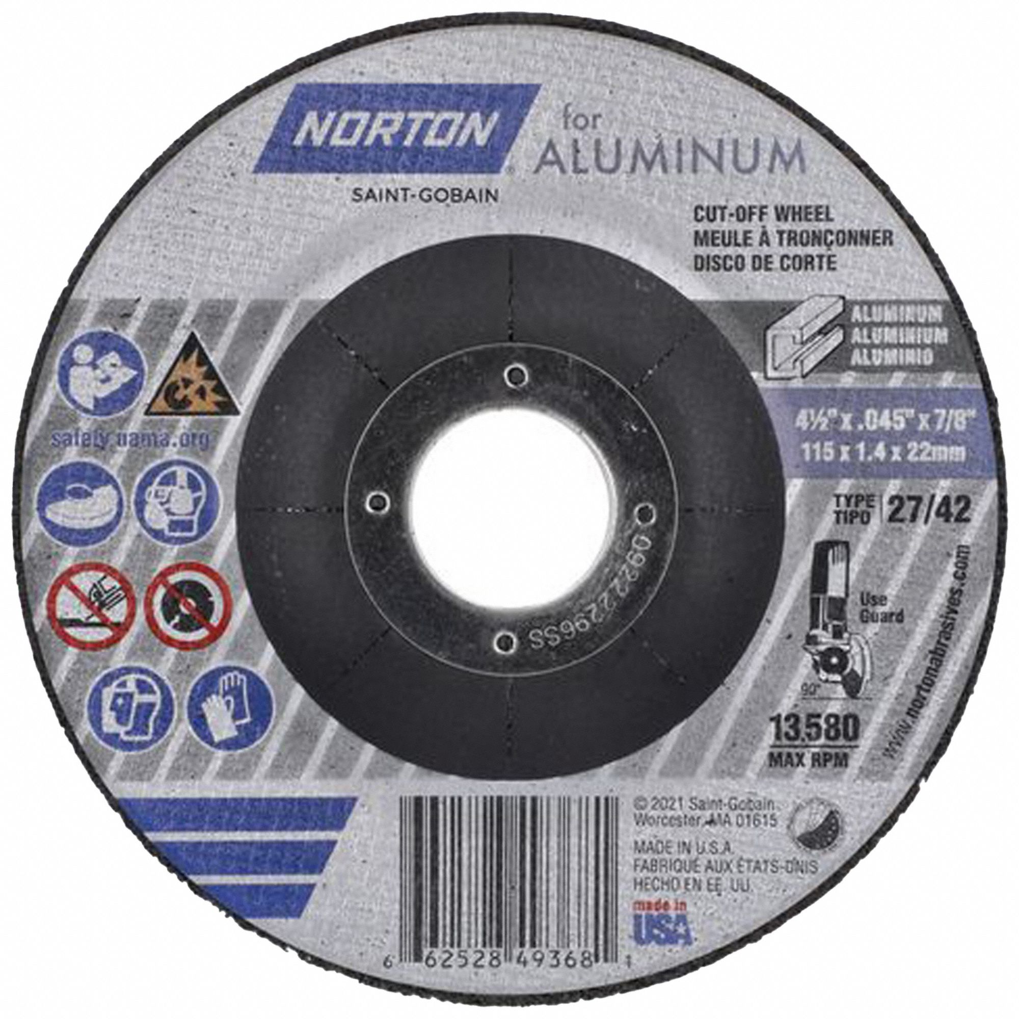 CUT-OFF WHEEL,13,580 RPM,4 1/2 IN DIA.