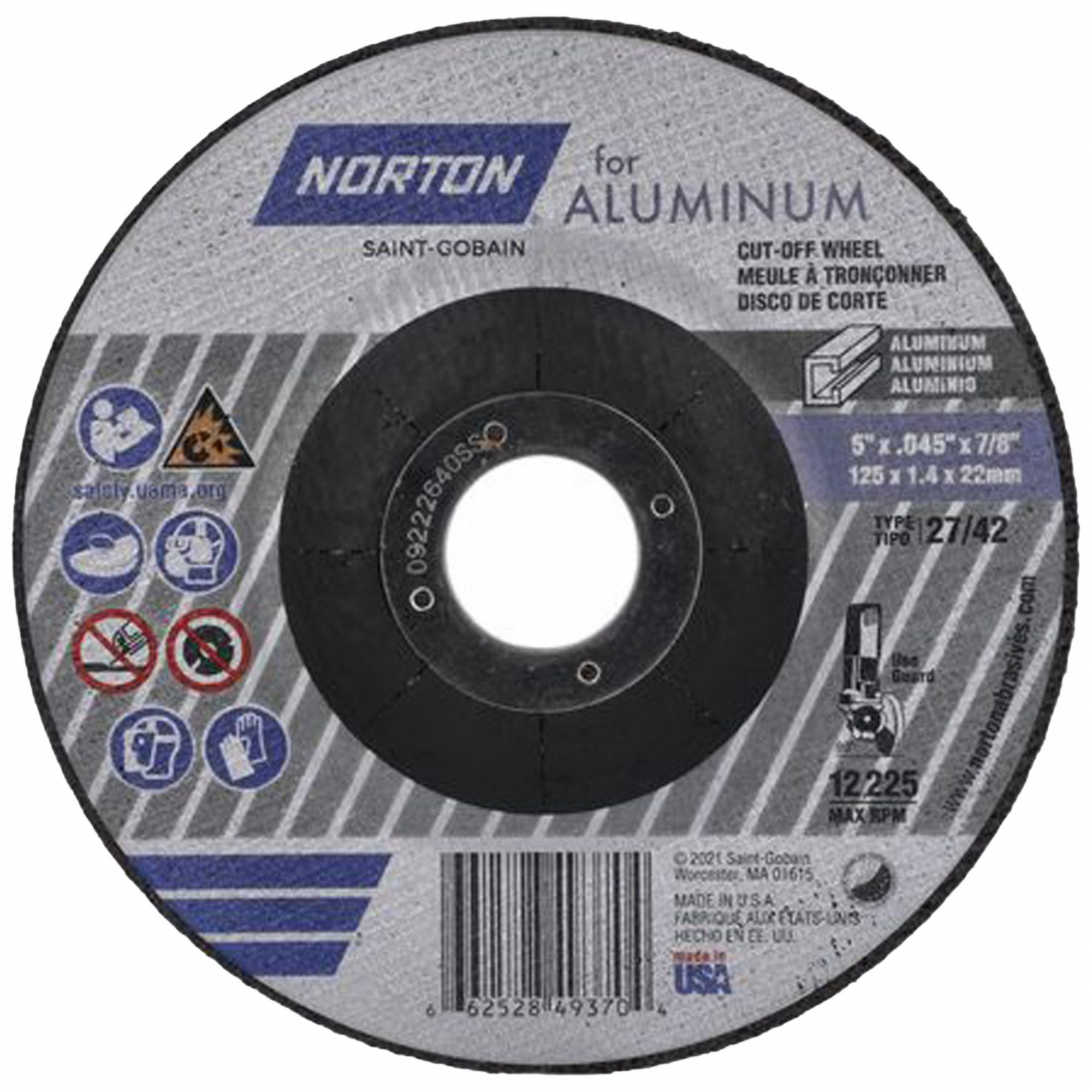 NORTON CUT-OFF WHEEL,12,225 RPM,5 IN DIA. - 1006207 - NRN66252849370 ...