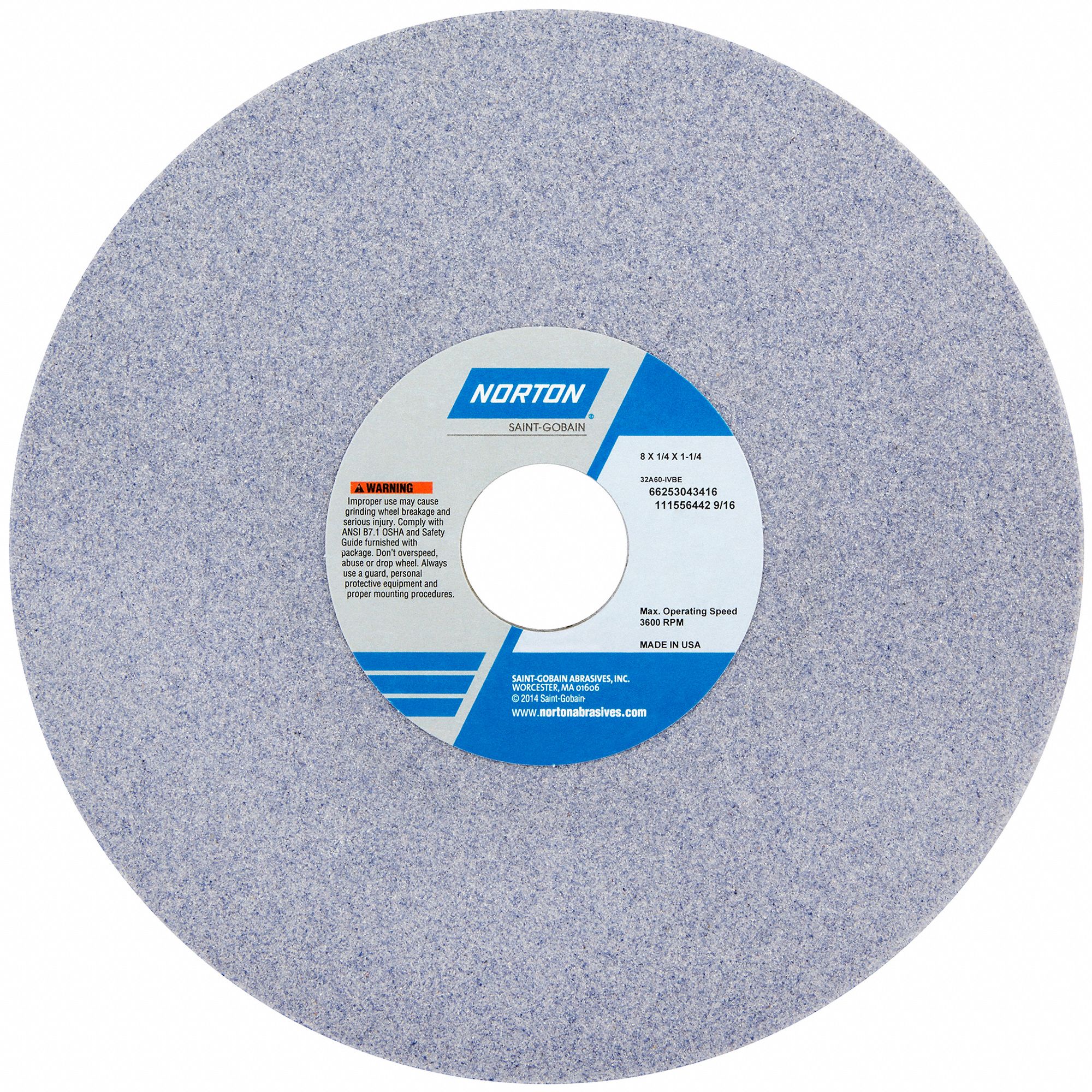STRAIGHT GRINDING WHEEL, TYPE 1, 8 IN X ¼ IN X 1¼ IN, 32A60-IVBE, 5 PK