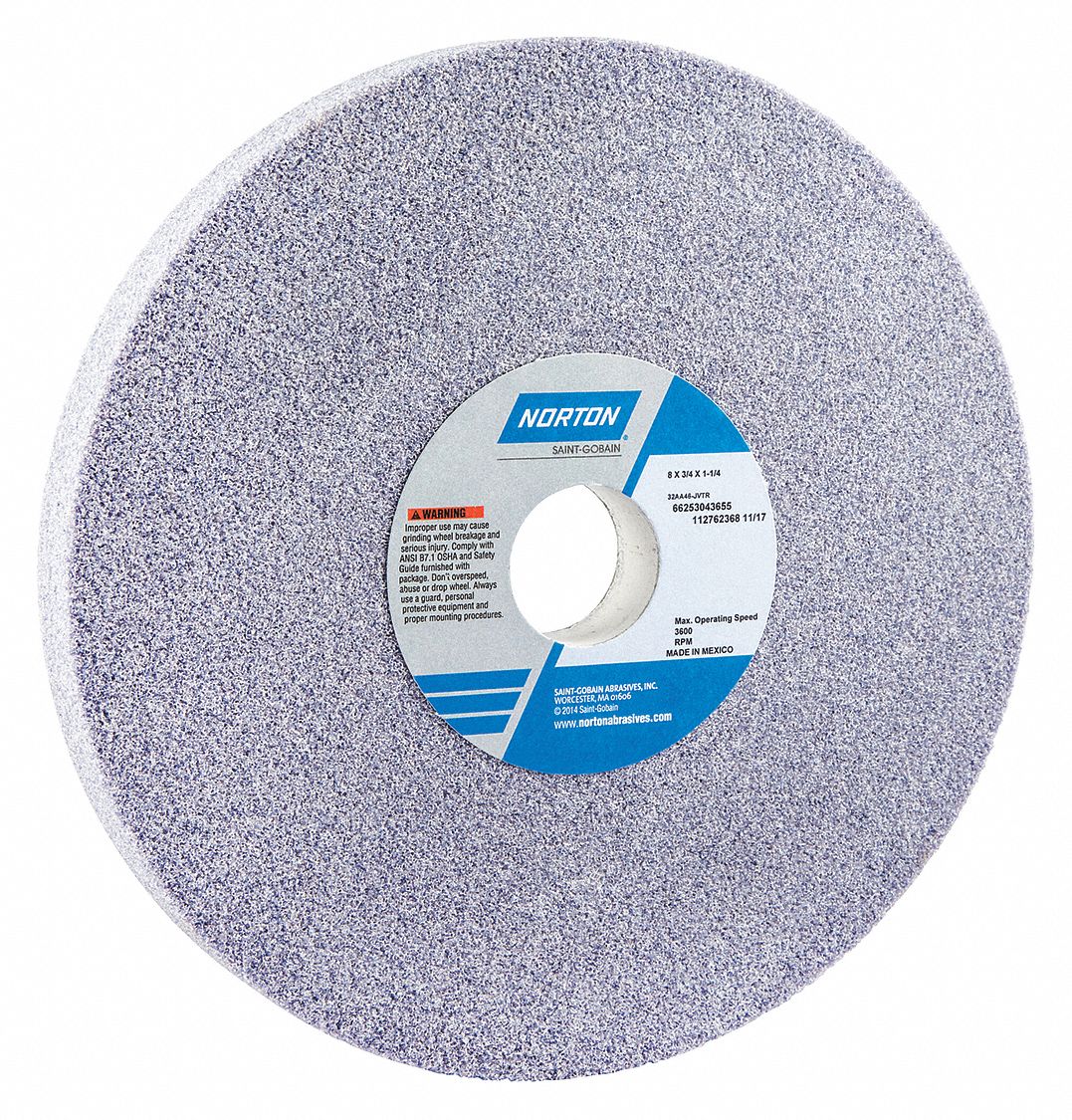 TOOLROOM WHEEL, 46 GRIT, 32AA, GRADE J/MEDIUM, 3,600 RPM, 8 X 0.75 X 1 1/4 IN, ALUMINUM OXIDE