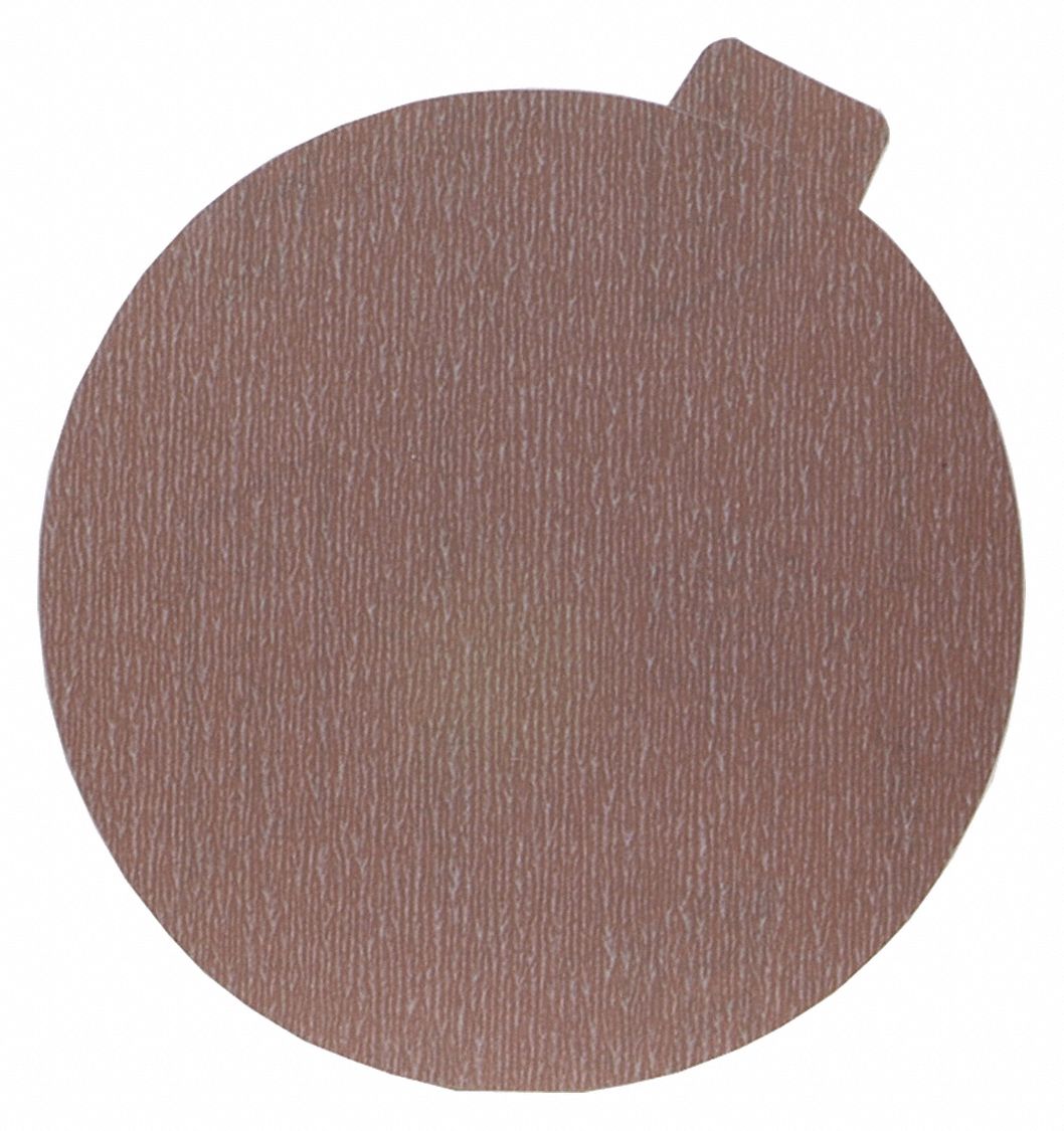 PSA SANDING DISC, NON-VACUUM, BACK WEIGHT B, 1200 GRIT, BROWN, 5 IN, AL OXIDE COATING, PK100