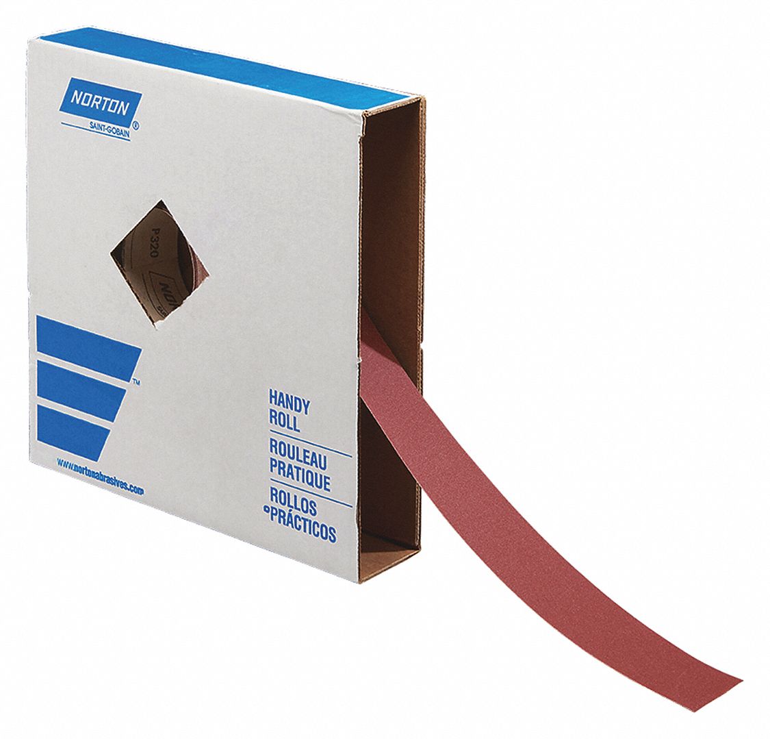 ABRASIVE UTILITY ROLL, 2 IN W X 150 FT L, ALUMINUM OXIDE, P400 GRIT, J WEIGHT CLOTH, R243, P400