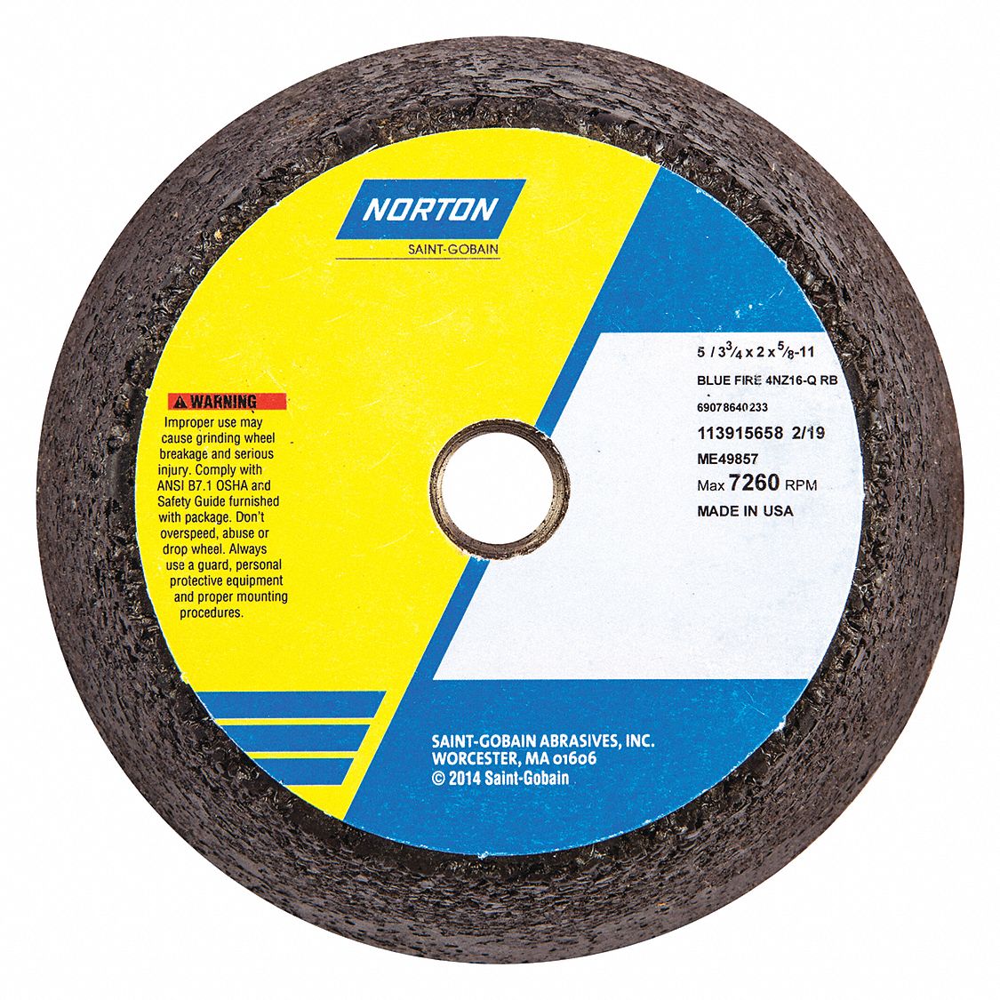 PORTABLE SNAGGING WHEEL, 16 GRIT, 7260 RPM, 5 X 2 X IN 5/8