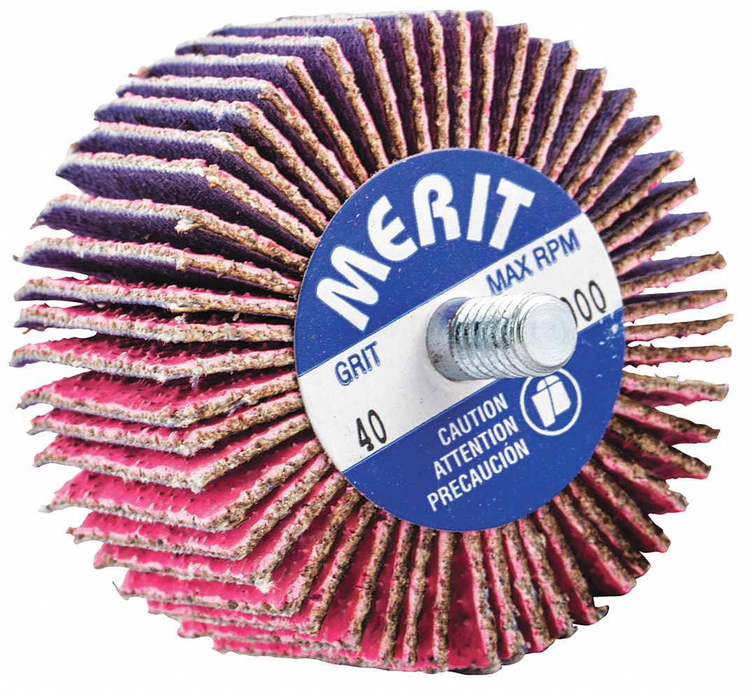 MERIT FLAP WHEEL, MINI, THREADED, 40 GRIT, SHANK 1/4 X 1 X 2 IN DIA