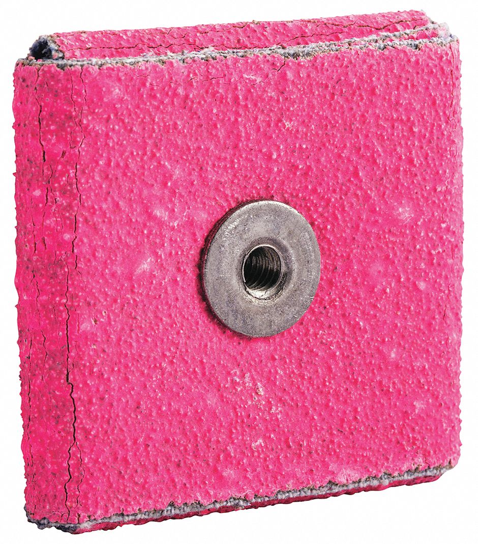 SQUARE PAD, GRIT 60, PINK, 2 X 2 X 1/2 IN, THREAD 1/4 IN, CERAMIC ALUMINA/CLOTH