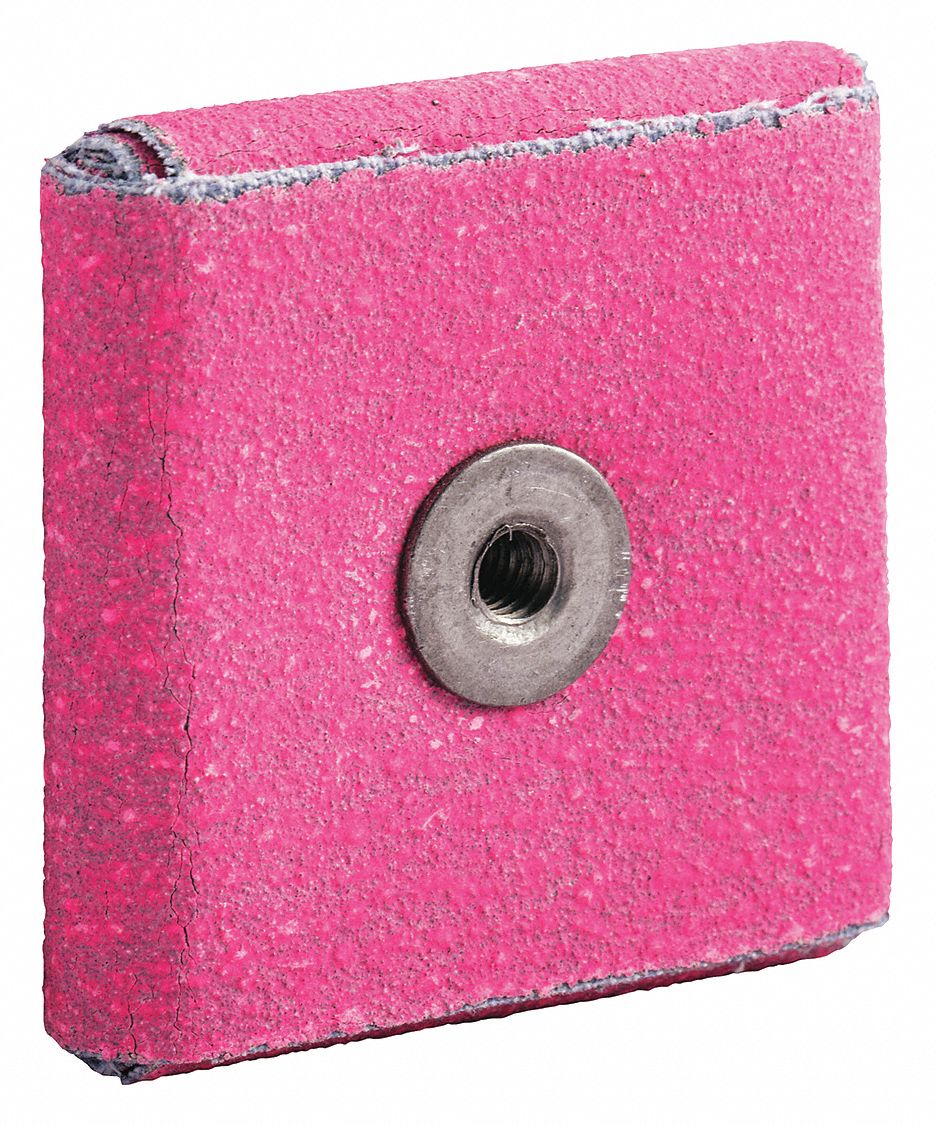 SQUARE PAD, GRIT 120, PINK, 2 X 2 X 1/2 IN, CERAMIC ALUMINA/CLOTH