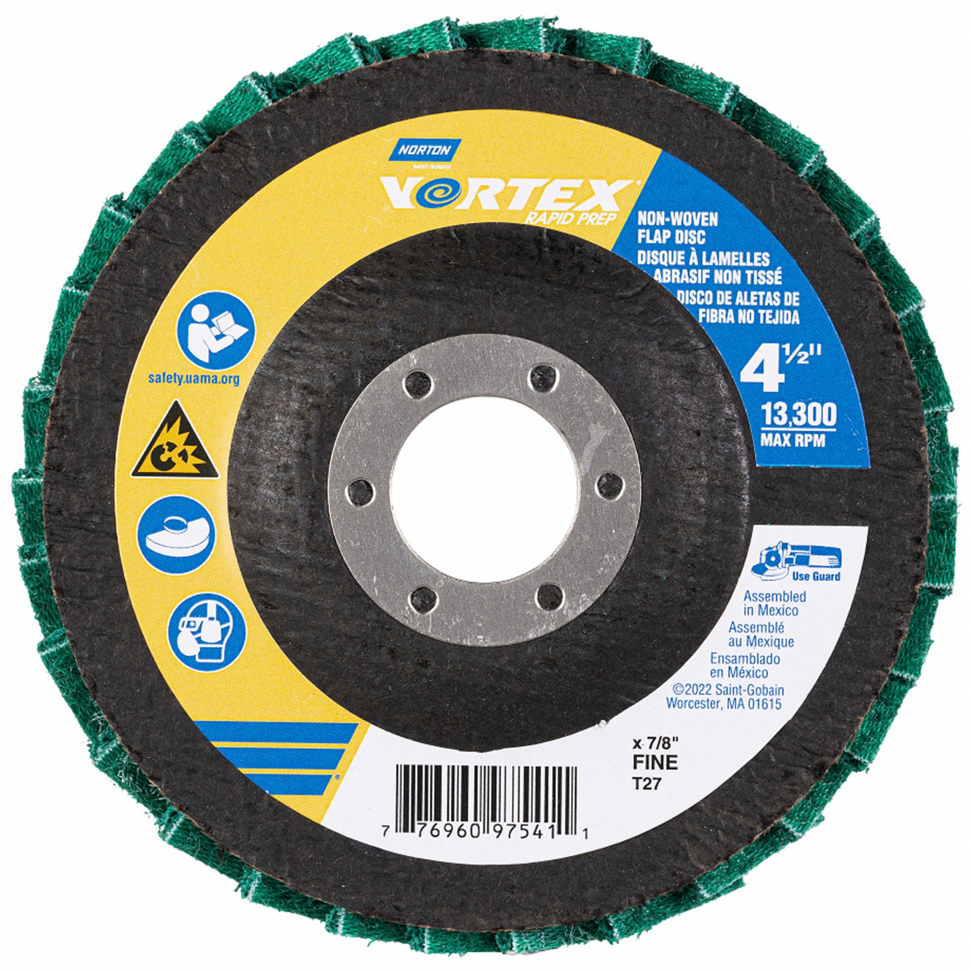 FLAP DISC,4 1/2 IN DIA.,FINE,ARBOL HOLE
