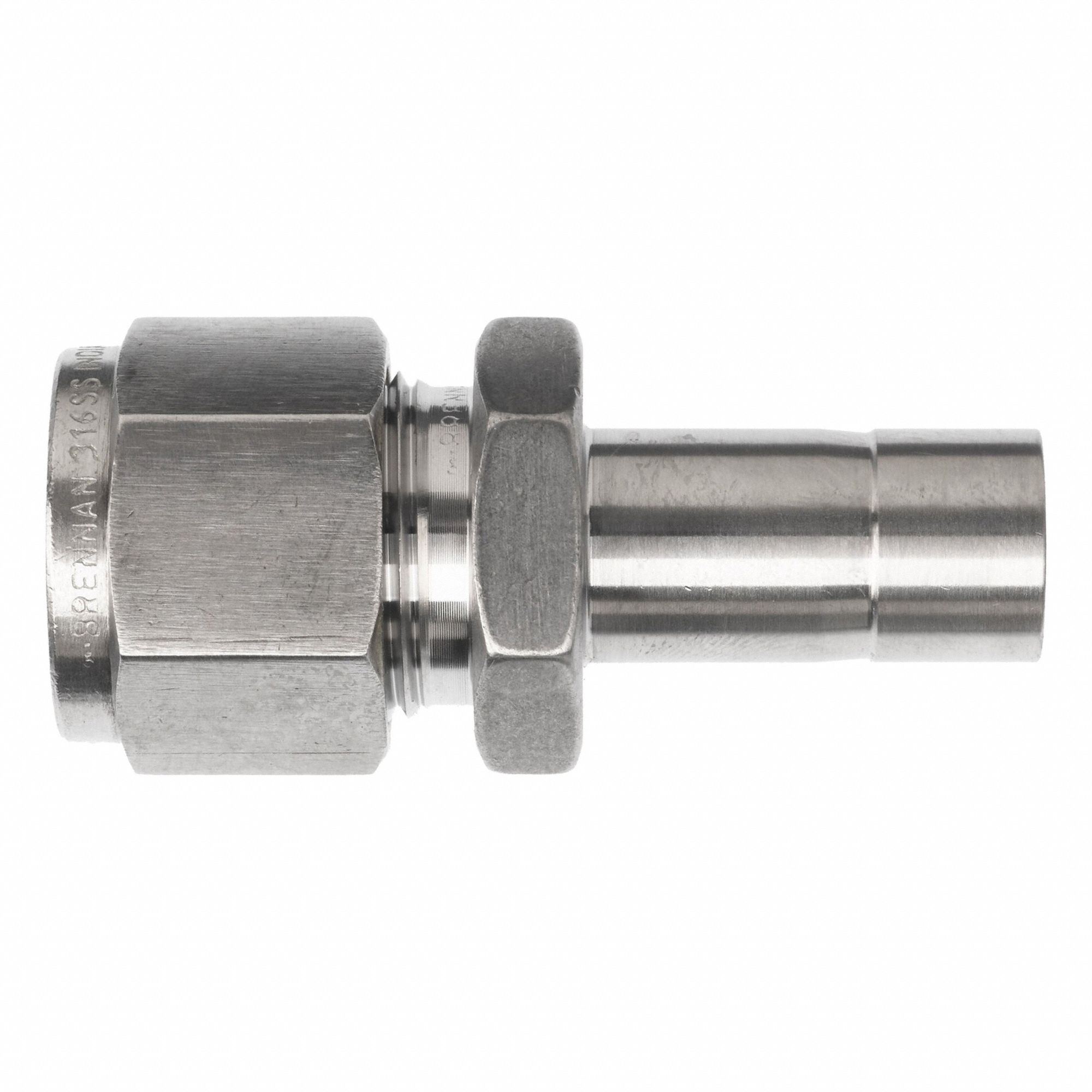 Compression Fitting Straight: 1/2 in OD x 1/2 in OD Fitting Size, Stainless Steel