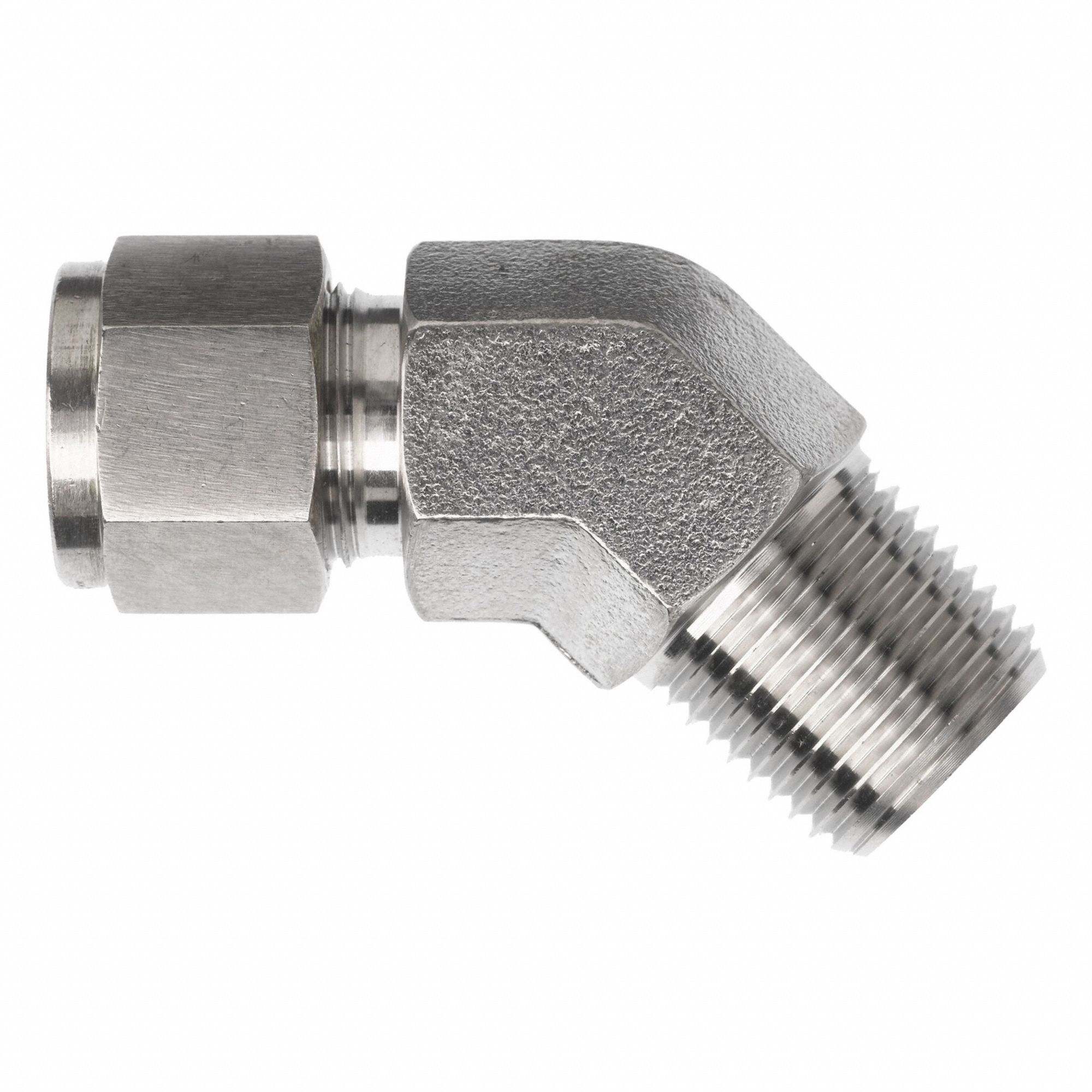 Compression Fitting Elbow: 1/2 in OD x 1/2 in Pipe Fitting Size, Stainless Steel