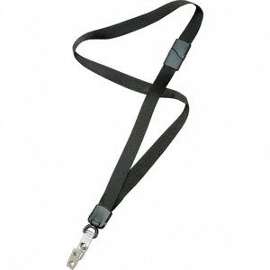 Lanyard: Breakaway Clasp, Horizontal/Vertical, 36 in Overall Ht, 3/4 in Overall Wd, Black, 12 PK