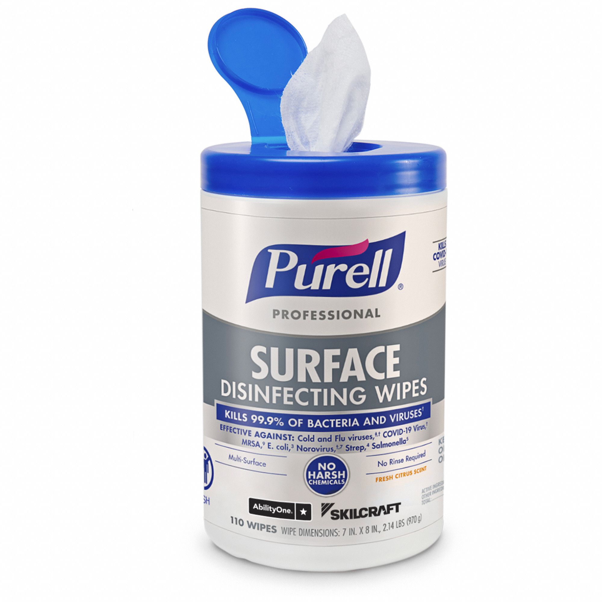 SKILCRAFT, Canister, 110 ct Container Size, Disinfecting Wipes 796UN8