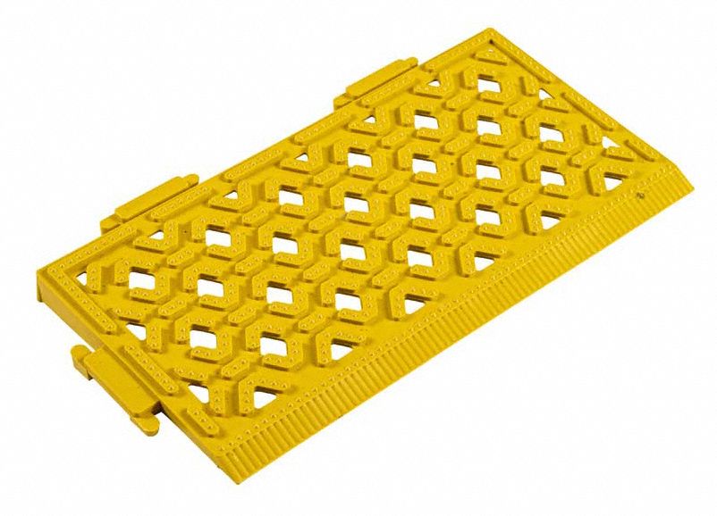 DRAINAGE FLOOR MAT TILE, PVC, 6 X 12 IN, ⅞ IN THICK, YELLOW, MALE ONE SIDE