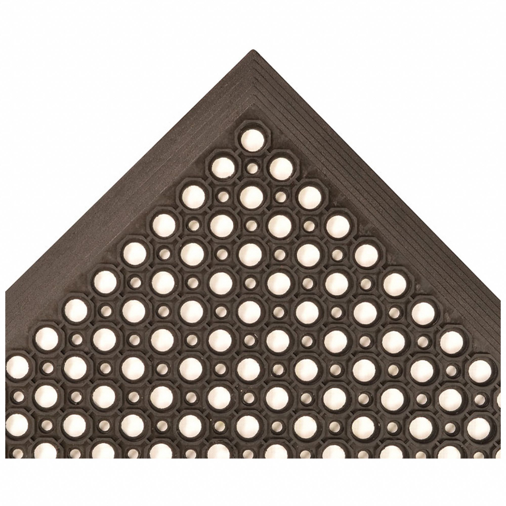 TAPIS ANTIFATIGUE, NOIR, ÉPAISSEUR ½ PO, CAOUTCHOUC, 10X3 PI, RECTANGLE GOUJONS DE DIAMANT SURÉLEVÉS, NON ANTIDÉRAPANTE