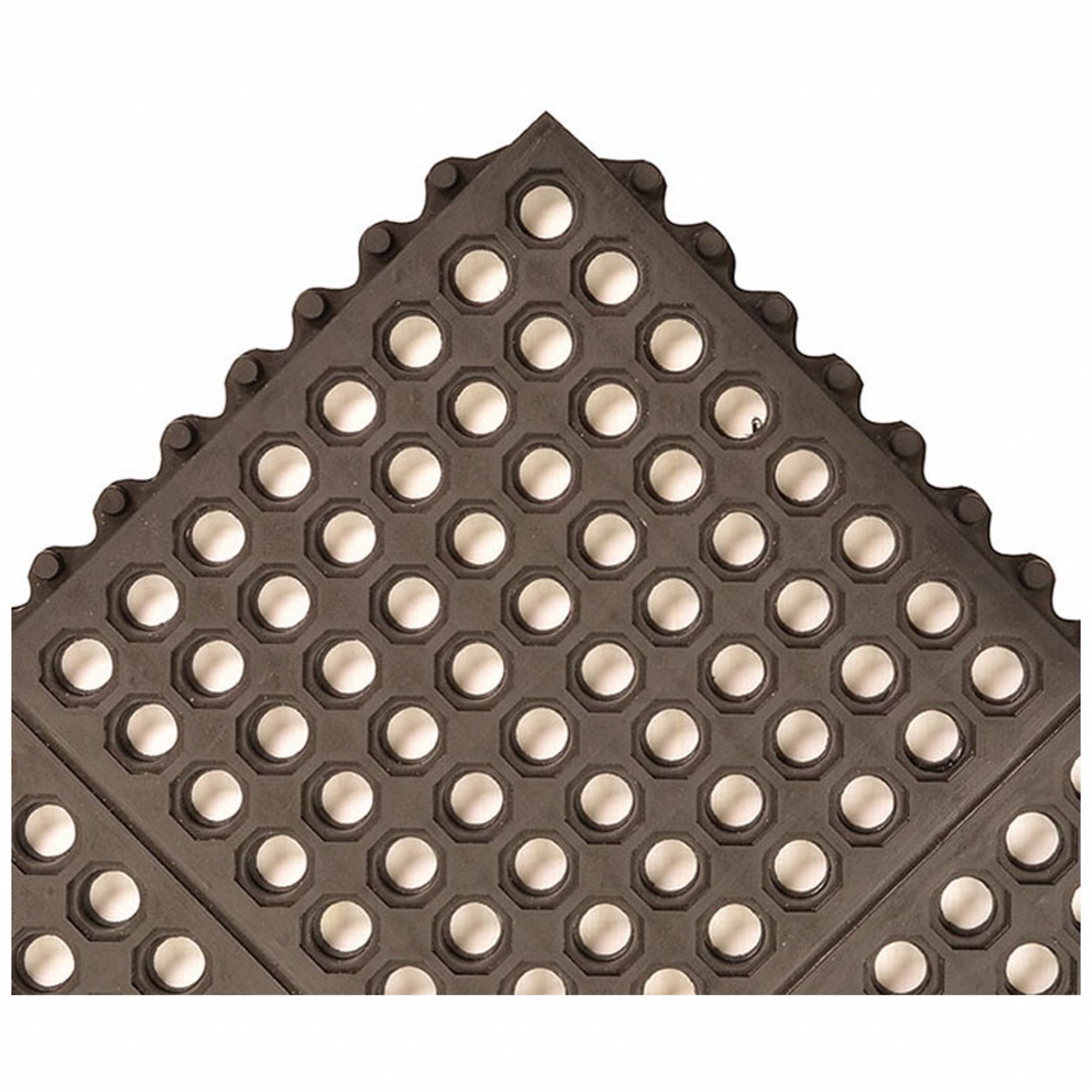 TAPIS DE DRAINAGE, NOIR, ÉPAISSEUR ¾ PO, CAOUTCHOUC, 3X3 PI, BISEAUTÉ, CARRÉ GOUJONS DE DIAMANT SURÉLEVÉS, ANTIDÉRAPANTE