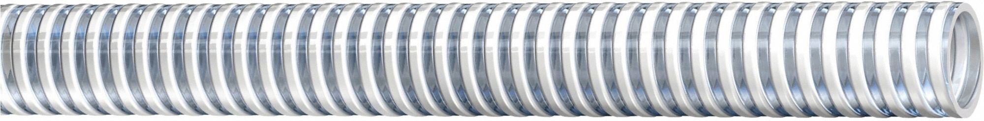 Food Hose: 1 1/2 in Hose Inside Dia., 89 psi, Clear with White Spiral, 100 ft Hose Lg