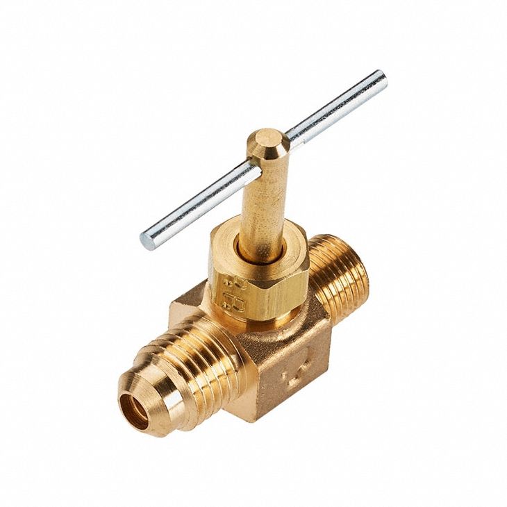Needle Valve: Inline Valve Body, Brass, Screw-In Bonnet, 1/8 in Pipe Size, Flare x MIP, Flare