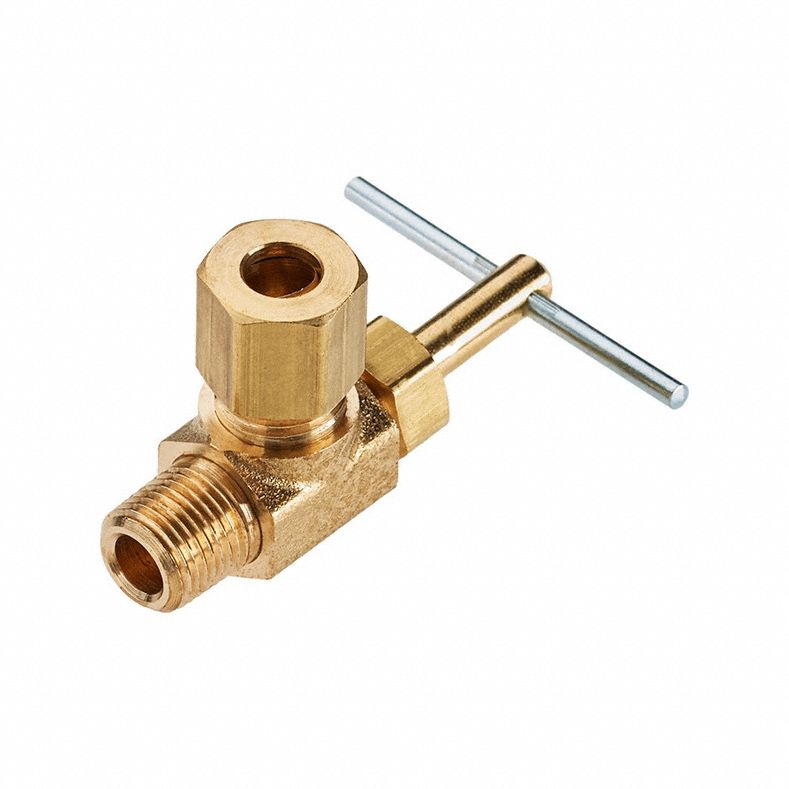 Needle Valve: Angle Valve Body, Brass, Screw-In Bonnet, 1/4 in Pipe Size, Compression x MIP