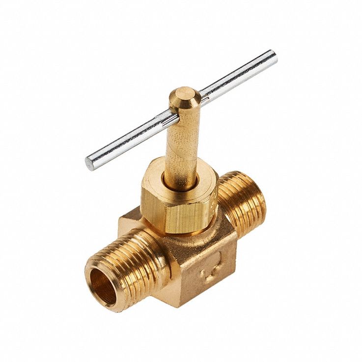Needle Valve: Inline Valve Body, Brass, Screw-In Bonnet, 1/4 in Pipe Size, MIP x MIP, Male