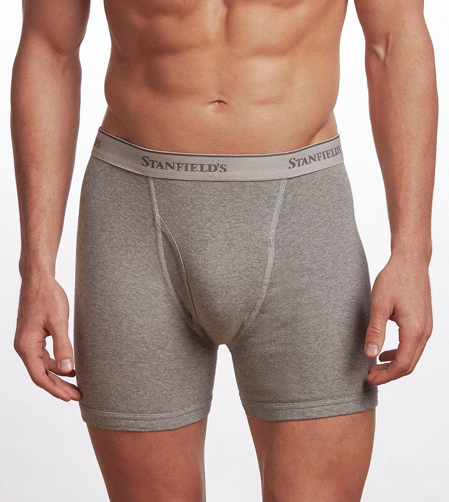 BOXER BRIEF, MENS, FLY FRONT POUCH, GREY, SMALL, COTTON, PK 2