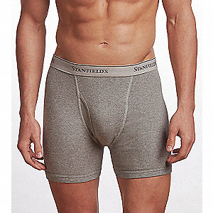BOXER BRIEF, MENS, FLY FRONT POUCH, GREY, SMALL, COTTON, PK 2