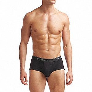 SPORTS BRIEFS, REGULAR RISE, COMFORT POUCH, PANEL FRONT W FLY, BLACK, SMALL, COTTON/POLYESTER, PK 2