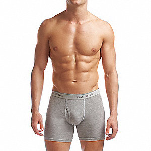 BOXER BRIEF, DOUBLE PANEL FRONT, FLY OPENING, GREY, 3 5/8 IN INSEAM, XL, COTTON/POLYESTER, PK 2