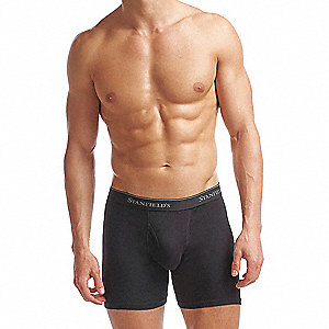 BOXER BRIEF, DOUBLE PANEL FRONT, FLY OPENING, BLACK, 3 5/8 IN INSEAM, MEDIUM, COTTON/POLYESTER, PK 2