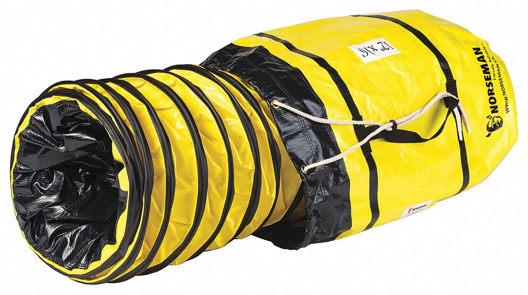 PORTABLE BLOWER DUCT, MOULD/MILDEW/MOISTURE RESISTANT, YELLOW/BLACK, 25 FT X 8 IN