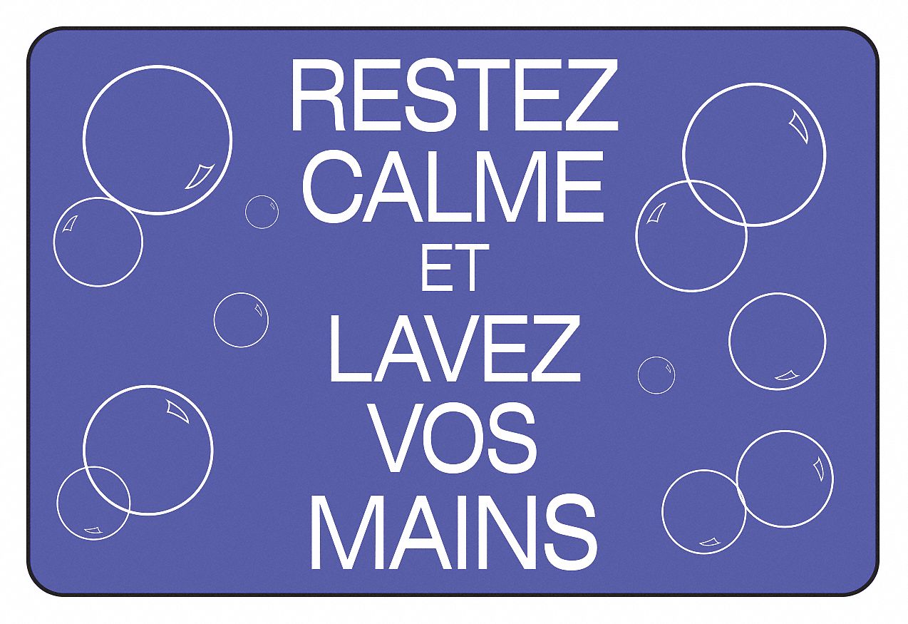 FRENCH FLOOR MAT W RESTEZ CALME LAVEZ VOS MAINS, BLUE, 6 X 4 FT, 3/8 IN THICK, NYLON/VINYL