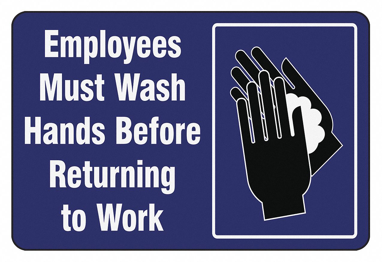 FLOOR MAT W EMPLOYEES MUST WASH HANDS, BLUE, 6 X 4 FT, 3/8 IN THICK, NYLON/VINYL